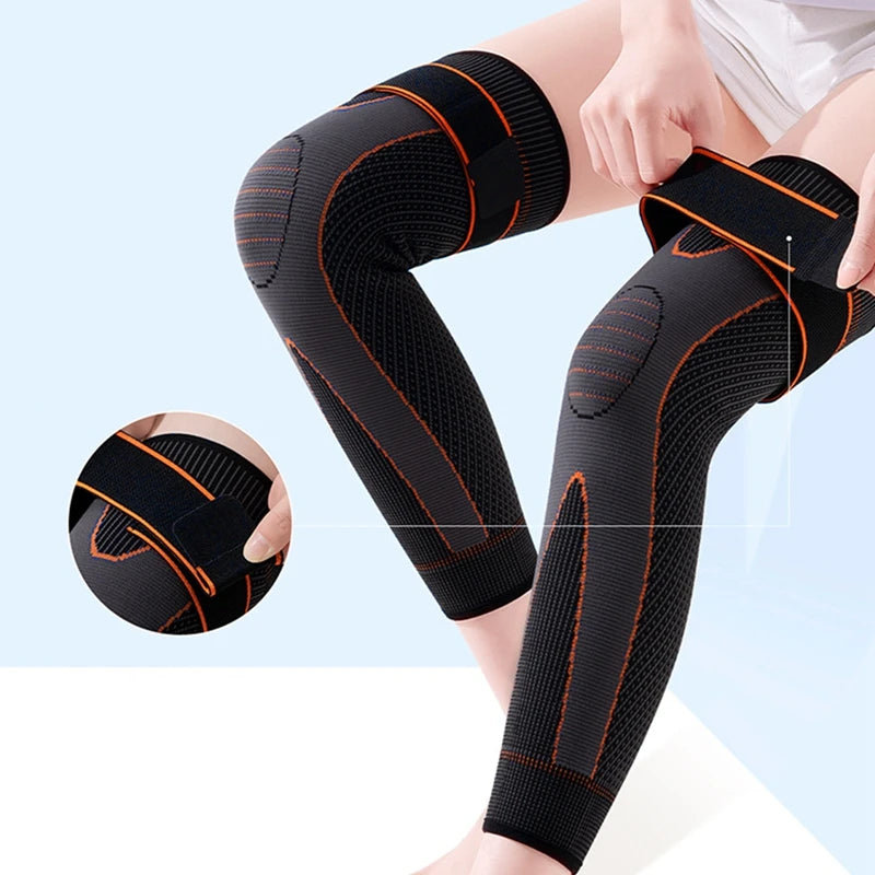 Compression Knee Pads Support Lengthen Stripe Sport Sleeve Protector Elastic Long Warm Kneepad Brace Volleyball Running 1pc